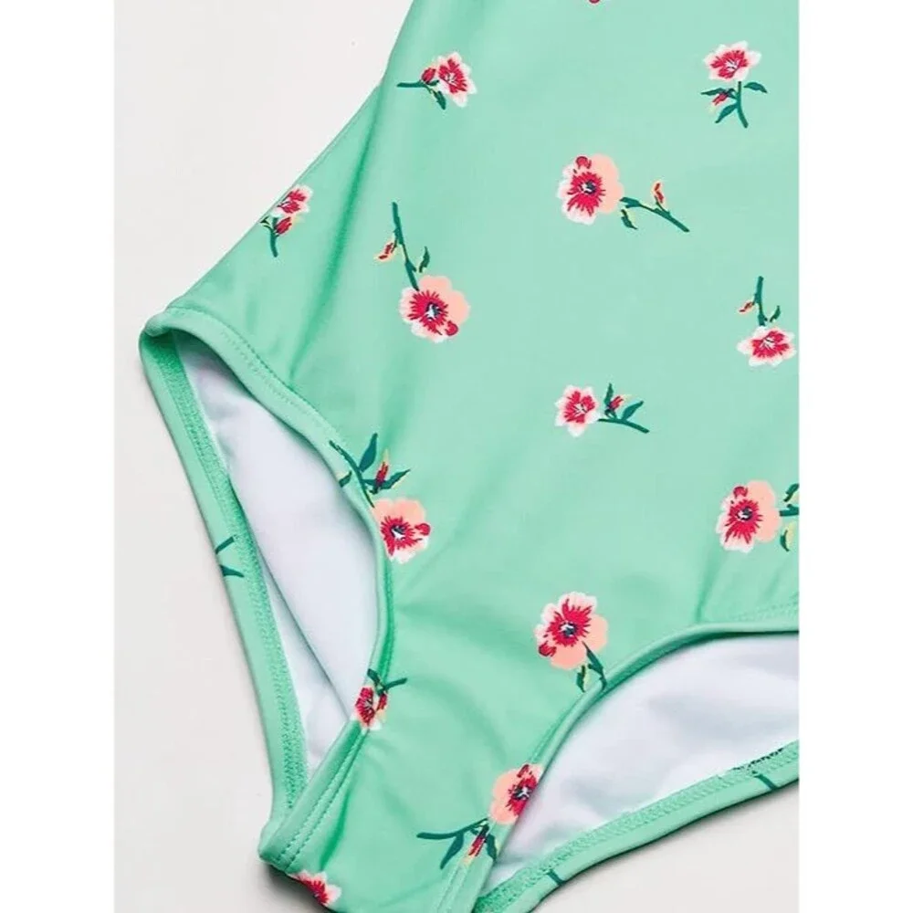 Kanu Surf Girls' Morgan Floral Ruffle 1-Shoulder‎ 1-Piece Swimsuit, Aqua, 14